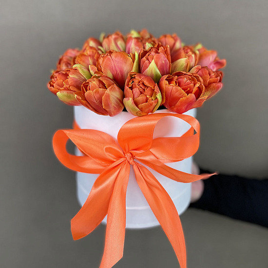 Букет из 25 премиум-тюльпанов в коробке, оранжевые