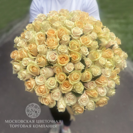 Букет 101 роза сливочный микс, Россия