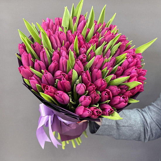 Букет 101 тюльпан, розово-пурпурные