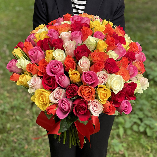 Букет из 101 розы Цвет радуги