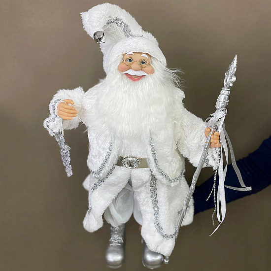 Дед Мороз в серебряной шубке с посохом, 60 см
