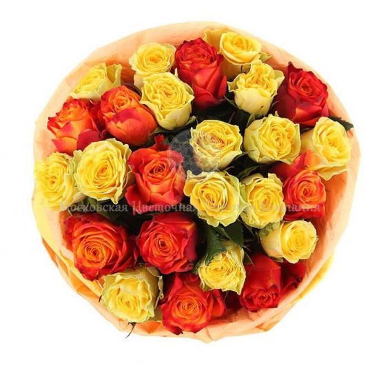 Букет 25 роз, желто-оранжевый микс