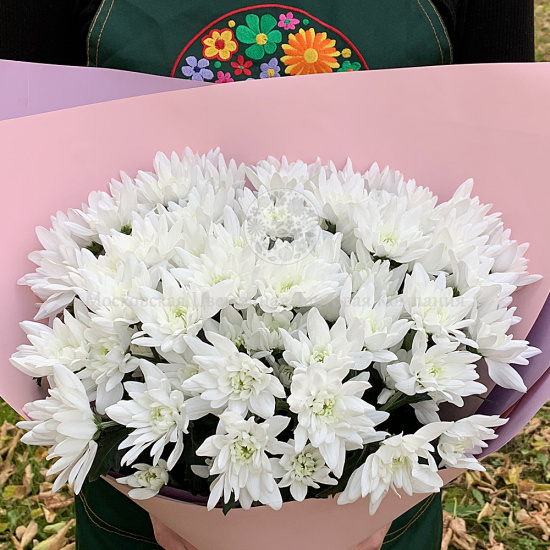 Букет 15 белых кустовых хризантем