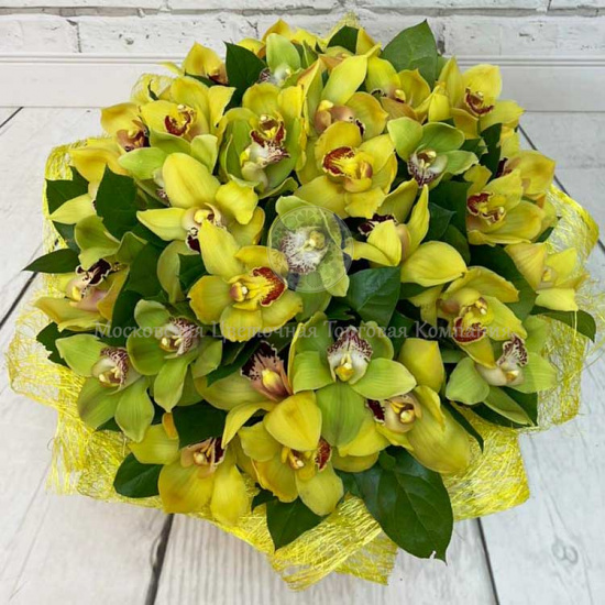Букет с орхидеями Лимонный щербет