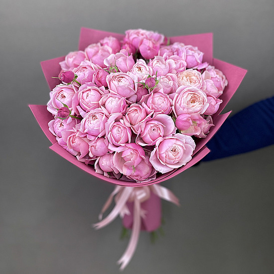 Букет 15 пионовидных кустовых роз Силва Пинк