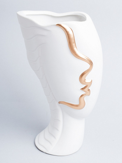 Ваза "Профиль", керамика, H23,5 см, белый с золотом