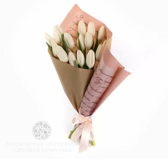 Букет 15 тюльпанов Слова любви, белые
