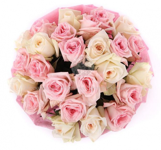 Букет 25 роз О’Хара, бело-розовый микс