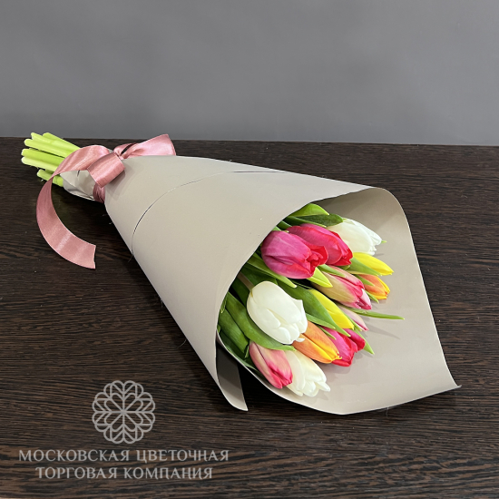 Букет 15 тюльпанов, микс