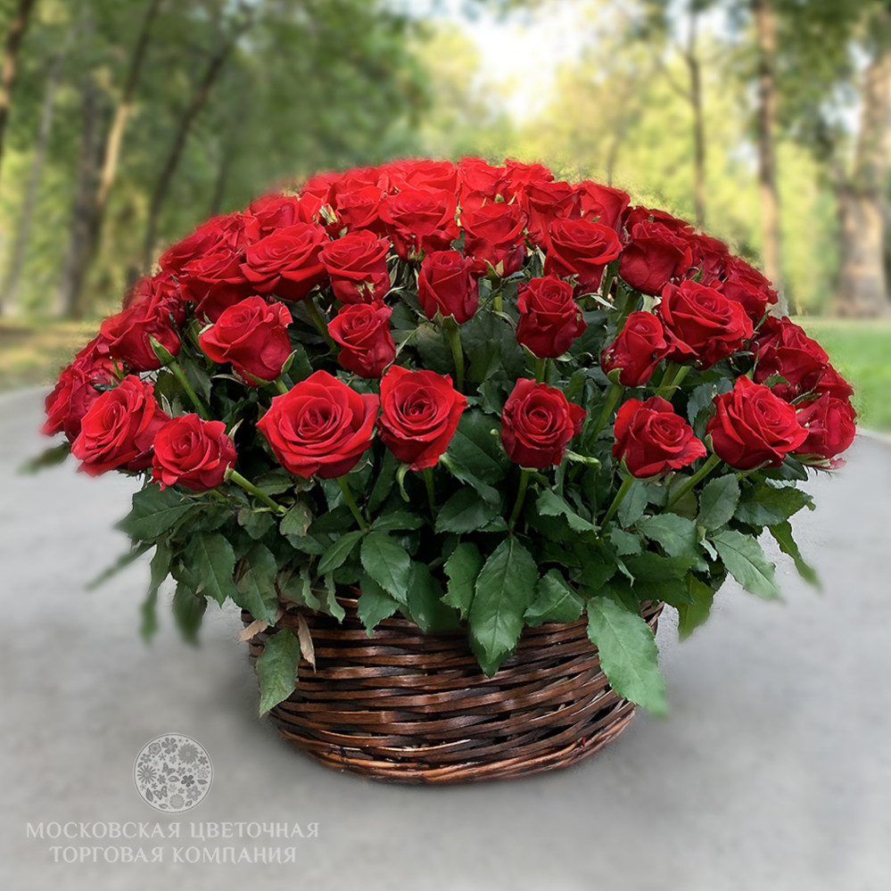 101 красная роза в корзине купить за 23 550 руб. с круглосуточной доставкой  | Мосцветторгком